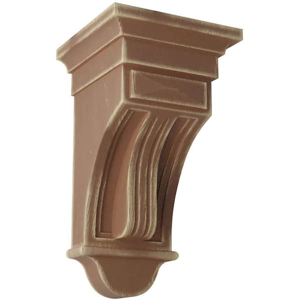 Ekena Millwork 6-1/2 in. x 12 in. x 6-1/2 in. Weathered Brown Raised Fluting Wood Vintage Decor Corbel