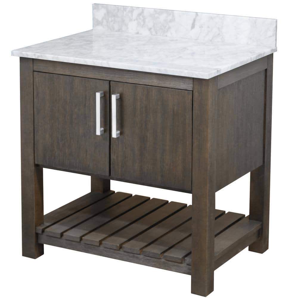 Ocean Breeze 31 in. W x 22 in. D x 31 in. H Bath Vanity in Cafe Mocha with Cararra Marble Top and Backsplash price history on PriceWatchPro