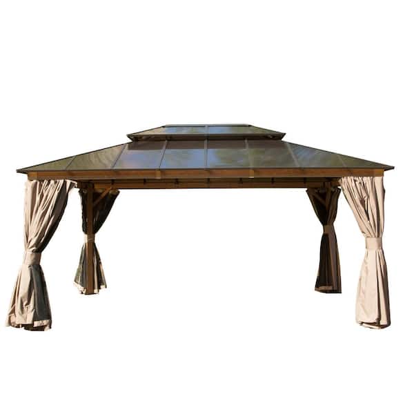 16 ft. W x 12 ft. D Aluminum Hardtop Polycarbonate Double Roof Gazebo, Curtains and Netting