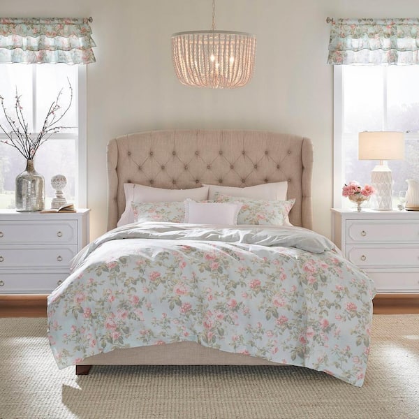 Laura Ashley Madelynn 3-Piece Blue Floral Cotton King Duvet Cover