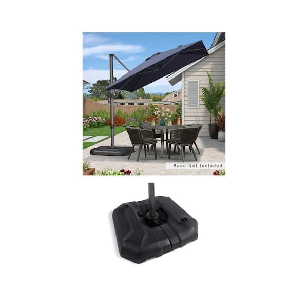 8 ft. Square Navy Blue Cantilever Umbrella with 360° Rotation and Black Umbrella Base Combo
