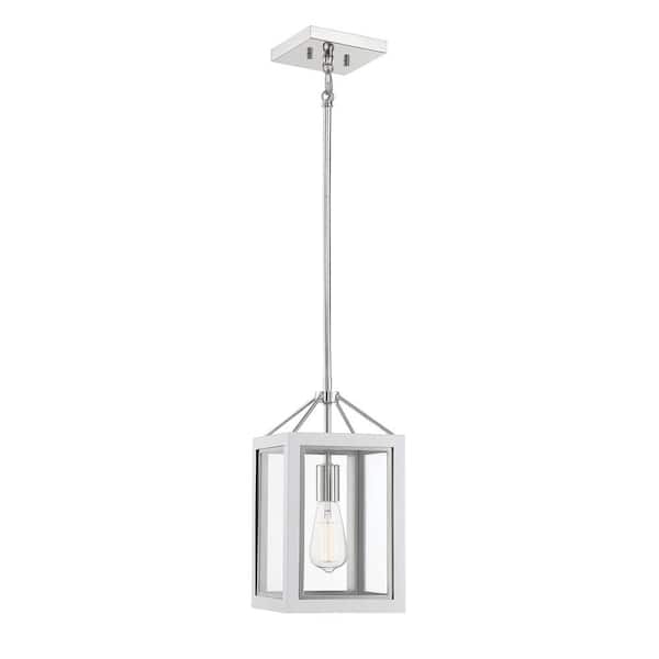 Savoy House Carlton 1-Light White and Polished Nickel Shaded Foyer Shaded Pendant Light