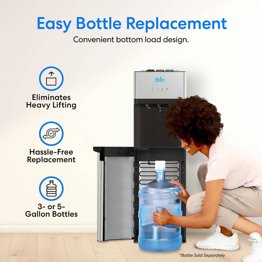 Brio Black Stainless Steel Bottom Loading Water Dispenser with UV Self-Cleaning