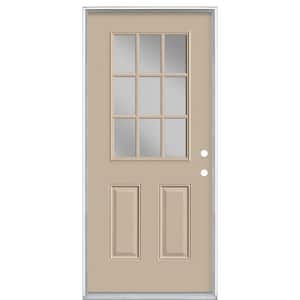 36 in. x 80 in. 9 Lite Left Hand Inswing Painted Steel Prehung Front Exterior Door No Brickmold