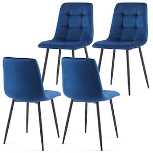 4-Pack Blue Velvet Dining Chairs with Black Metal Legs, Set of 4 Chairs