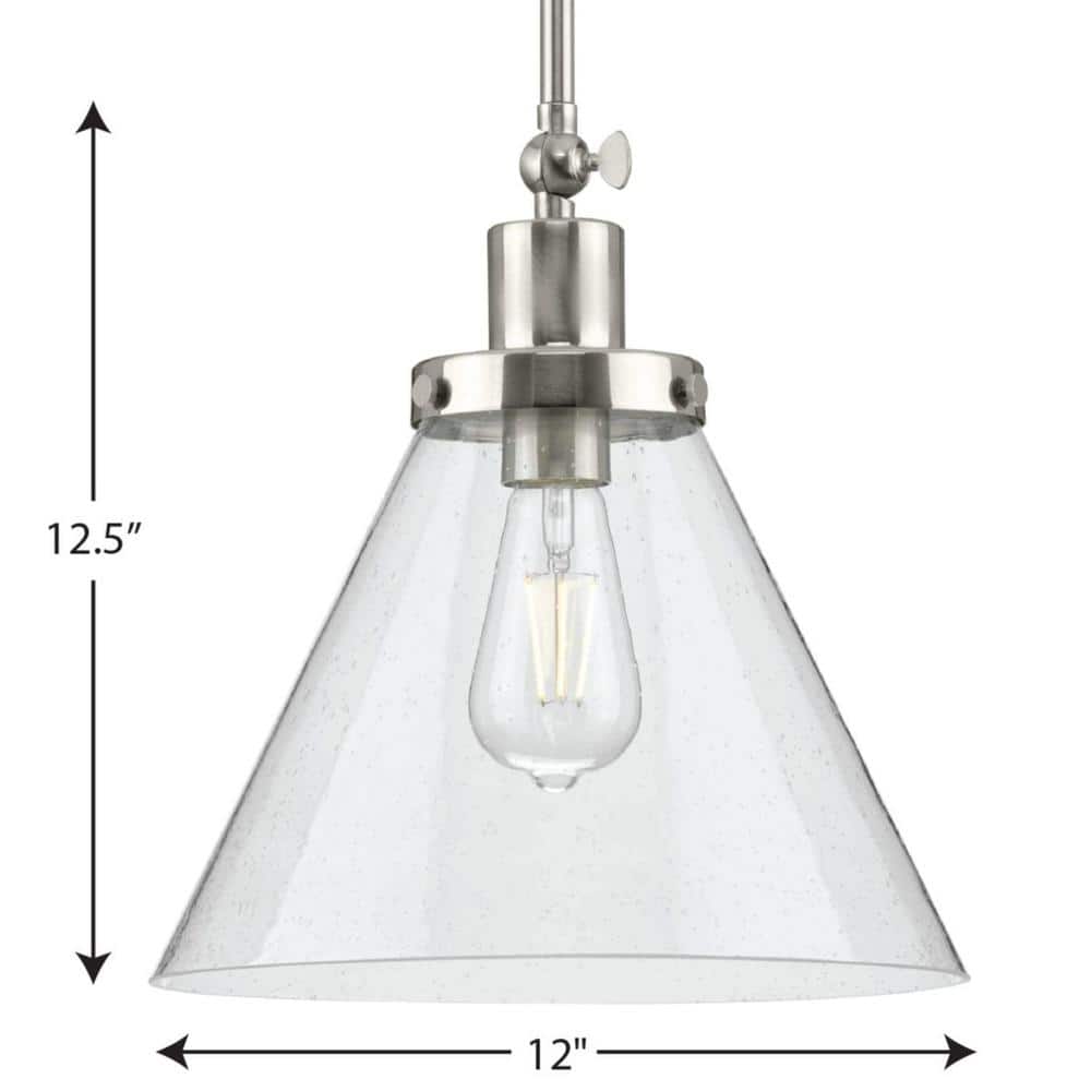 Hinton Brushed Nickel Industrial Pendant with Seeded Glass Shade