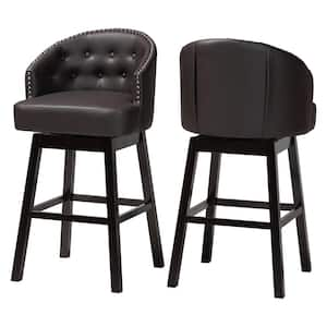 Avril Brown Faux Leather Upholstered 2-Piece Bar Stool Set