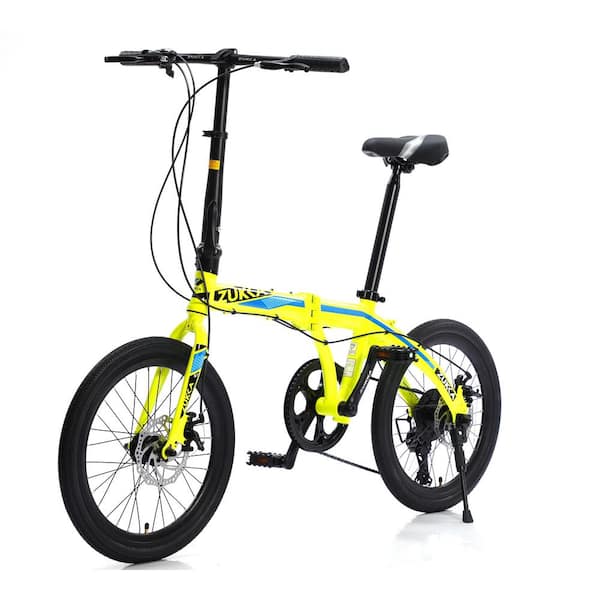 Cesicia 20 in. Bright Yellow Aluminum Folding City Bike with 8 Speed