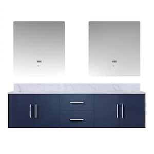 Geneva 72 in. W x 22 in. D Navy Blue Double Bath Vanity, Carrara Marble Top and 30 in. LED Mirrors