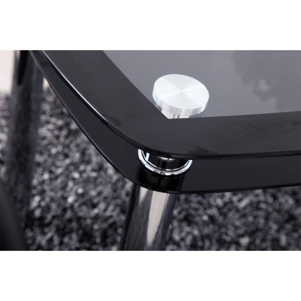 Contemporary Smoked Glass and Chrome Dining Table with Shelf