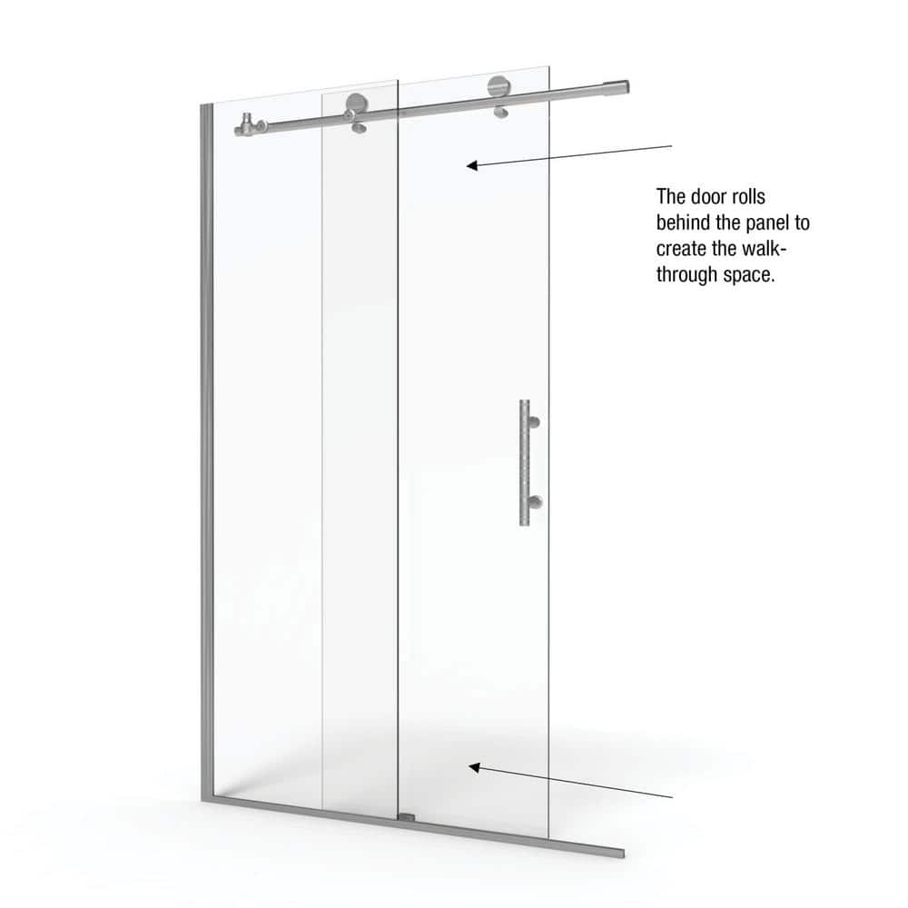 Vinesse 47" x 76" Frameless Clear Glass Shower Door with Brushed Nickel Finish