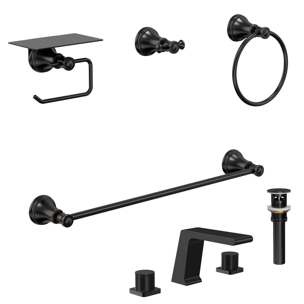 Velmora Waterfall 8 in. Widespread Double Handle Bathroom Faucet and Towel Rack Set in Matte Black Drain Included price history on PriceWatchPro