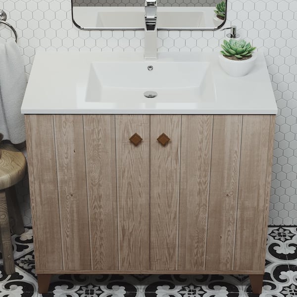 Swiss Madison Eclair 36 in. Single, Two Doors, Bathroom Vanity with White Countertop with White Basin