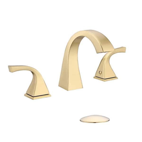 Aurora Decor Amo 8 in Widespread 3 Holes 2 Handles Bathroom Faucet with Pop Up drain Assembly in Brushed Gold