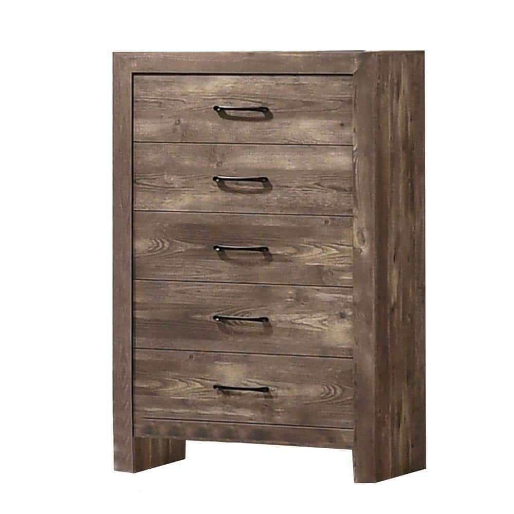 Benjara 16 in. Brown 5Drawer Wooden Chest of Drawers BM235444 The