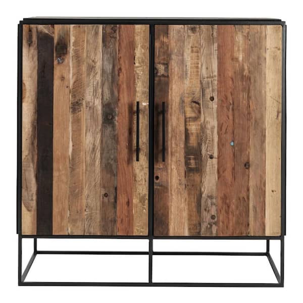 HomeRoots Modern Rustic Black and Natural Accent Cabinet