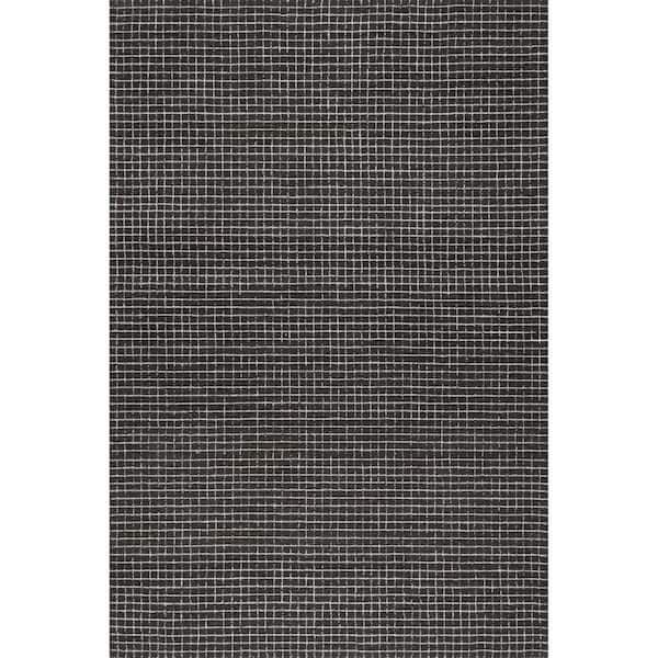 Melrose Checked Wool Charcoal 3 ft. x 5 ft. Indoor/Outdoor Patio Rug