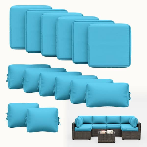 26 in. x 26 in. x 5 in. (14-Piece) Deep Seating Outdoor Lounge Chair Sectional Cushion Lake Blue