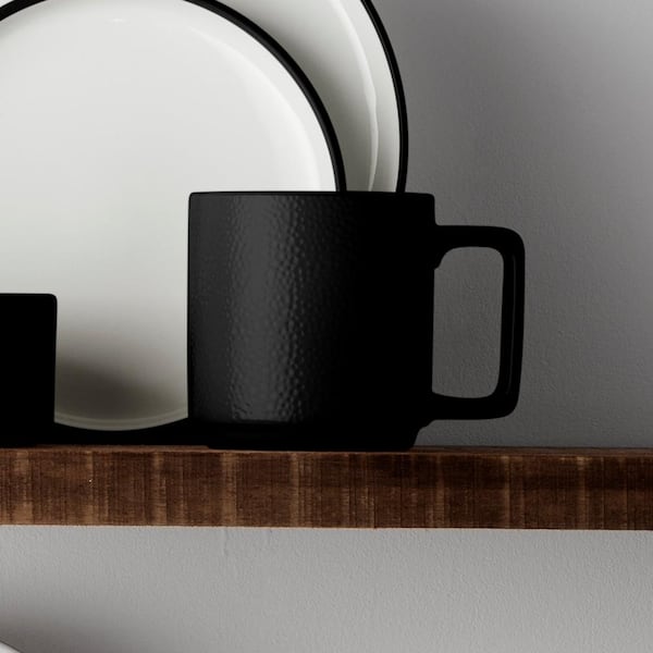 Colortex Stone Black 16 oz. Porcelain Mugs, (Set of 4)