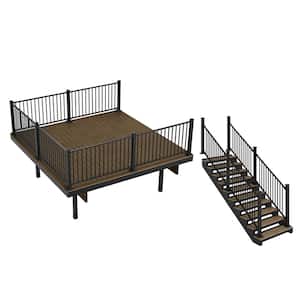 Apex Freestanding 12 ft. x 12 ft. Brazilian Teak PVC Deck and 10-Step Stair Kit with Steel Framing and Aluminum Railing