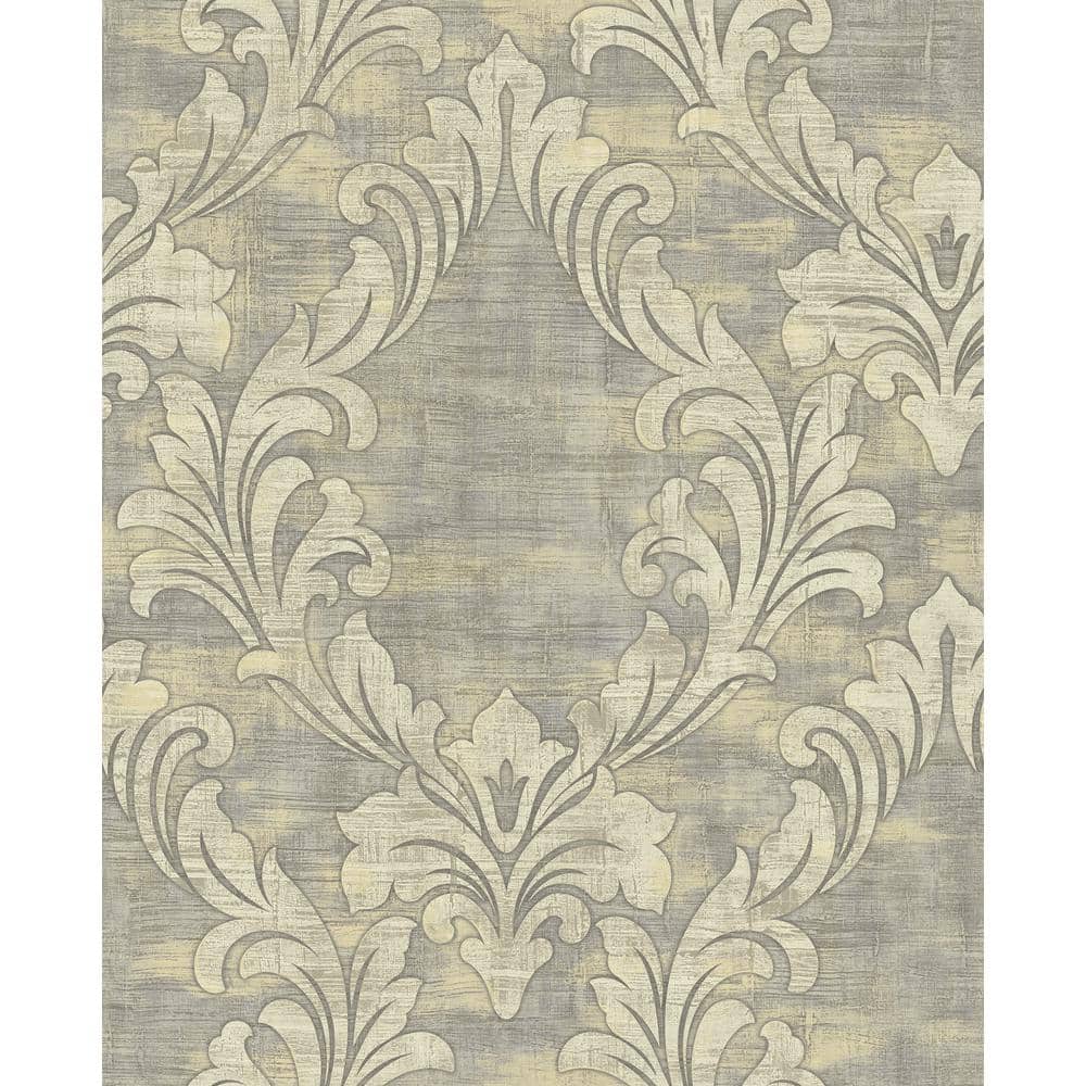 Seabrook Designs Kepler Damask Metallic Pearl and Gray Paper Strippable ...