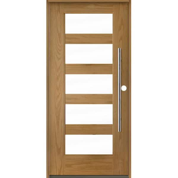 Krosswood Doors Modern Faux Pivot 36 in. x 80 in. 5 Lite Left-Hand/Inswing Clear Glass Bourbon Stain Fiberglass Prehung Front Door