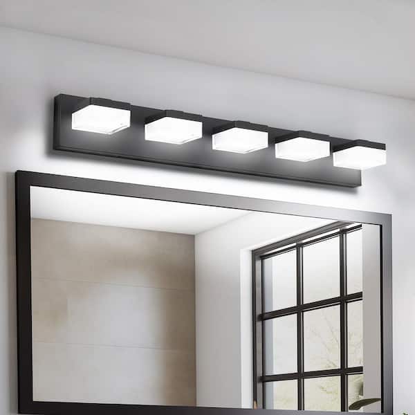 5-Light Matte Black LED Vanity Light - Modern Acrylic Wall Fixture with Exclusive Original Design for Bathroom Mirror