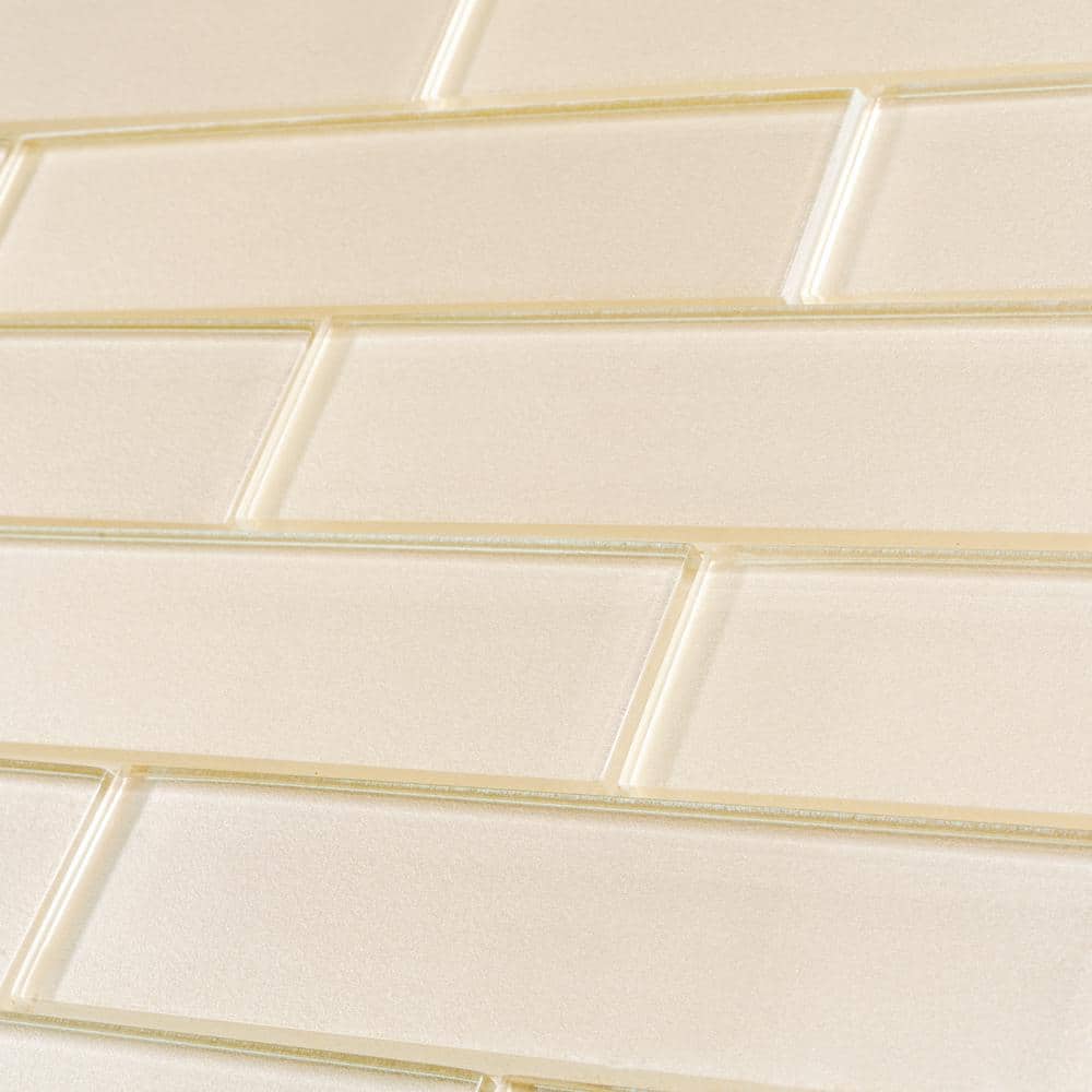 Beige Polished Glass Subway Mosaic Tile 2" x 8"