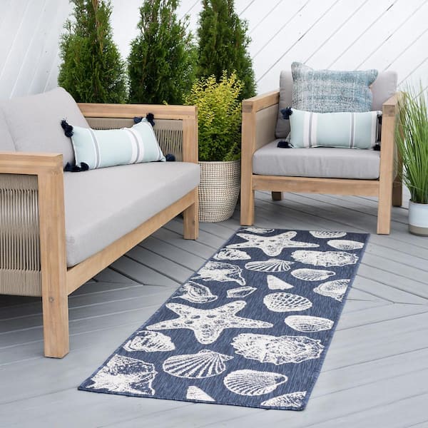 Eco Coastal Navy 2 ft. x 8 ft. Indoor/Outdoor Runner Rug