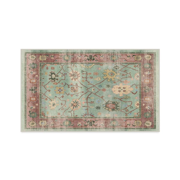 Machine Washable Rug with Standard Pad-Jemima Sage and Rosewood 3 ft. x 5 ft.