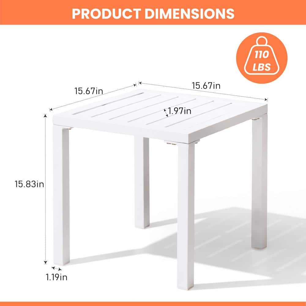 White Aluminum Small Square Outdoor Side Table