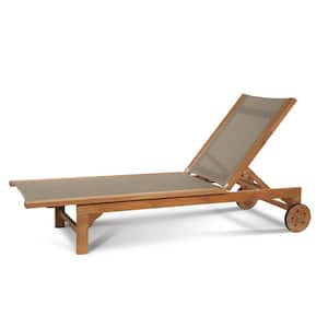 Elie Teak Outdoor Chaise Lounge in Taupe with Wheels