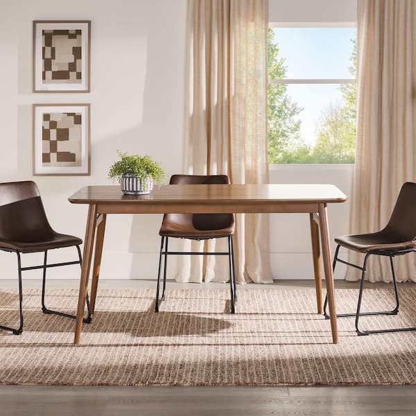 Welwick Designs Mid-Century Walnut Wood 59 In. 4 Leg Dining Table ...