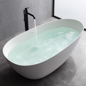 59 in. Composite Resin Flatbottom Eggy Shape Bathtub Freestanding Soaking Bathtub in Matte White
