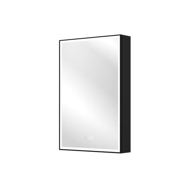 20 in. W x 30 in. H Rectangular Black Aluminum Recessed/Surface Mount LED Medicine Cabinet with Mirror,Outlet,Left-Hinge