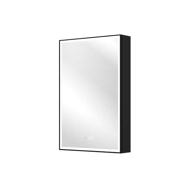 24 in. W x 30 in. H Rectangular Black Aluminum Recessed/Surface Mount LED Medicine Cabinet with Mirror,Outlet,Left-Hinge