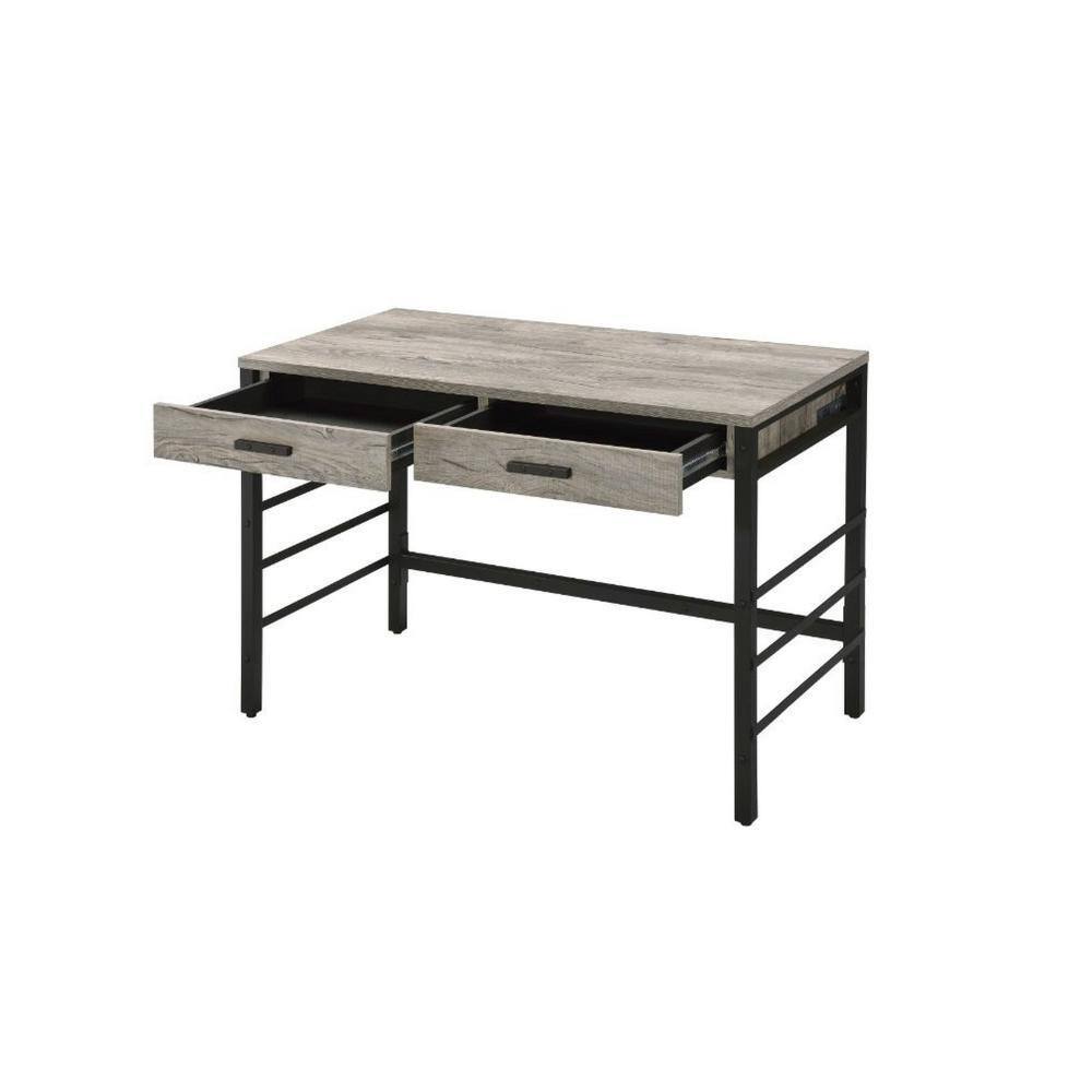 Contemporary Black and Weathered Oak Desk with USB Ports and Drawers