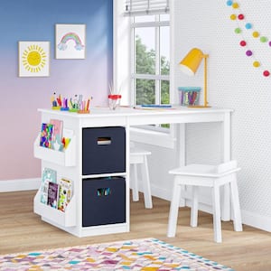 White Kids Art Activity Table with Craft Storage Cubbies Bookracks and Removable Cups