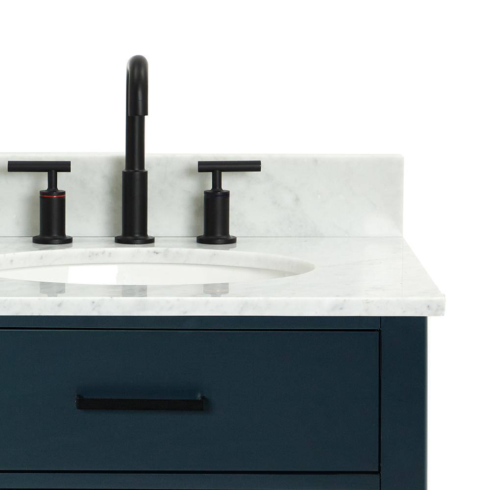 Midnight Blue 37" Freestanding Vanity with White Marble Top