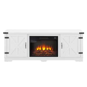 65 in. W TV Media Stand Modern Large Home Entertainment Console, with 23 in. Electric Fireplace in White