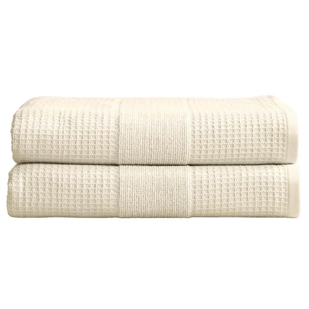 FRESHFOLDS 6-Piece Beige 100% Cotton Ultra-Absorbent Reversible Bath Towel Set, White / Ivory