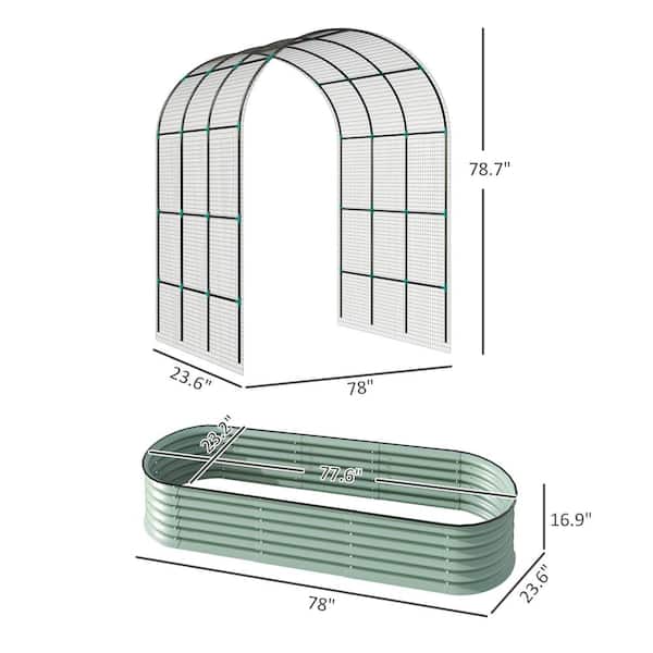 Outsunny - Raised Garden Beds with Arch Trellis, Climbing Net, Galvanized Steel Planter Box for Climbing Vegetables Flowers Herbs