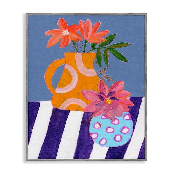 Stupell Industries Blue Whimsy Farm Vase by Nikita Jariwala Gray Framed Nature Giclee Art Print 14 in. x 11 in.