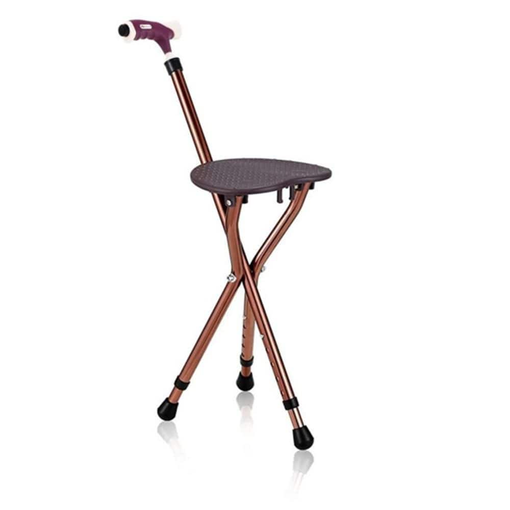 Brown Aluminum Alloy Folding Seat Cane, 5-Level Height Adjust, LED Light, Anti-Slip Pads, Bonus Cushion/3 Foot Pads price history on PriceWatchPro