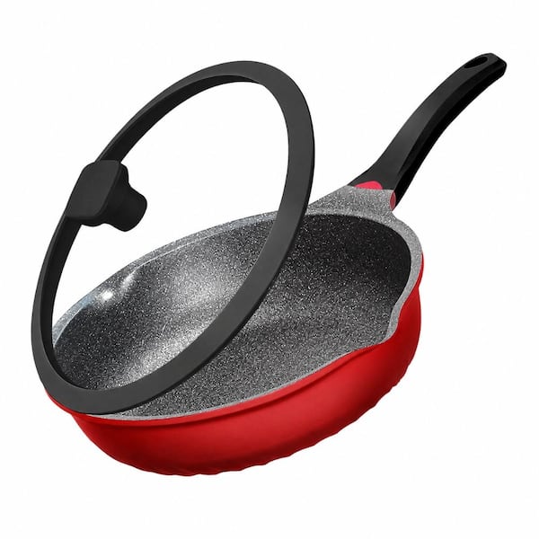 11 In. 5-Qt Nonstick Deep Saute Pan with Lid, German Greblon C3 Coating, Heat Indicator, Induction Safe