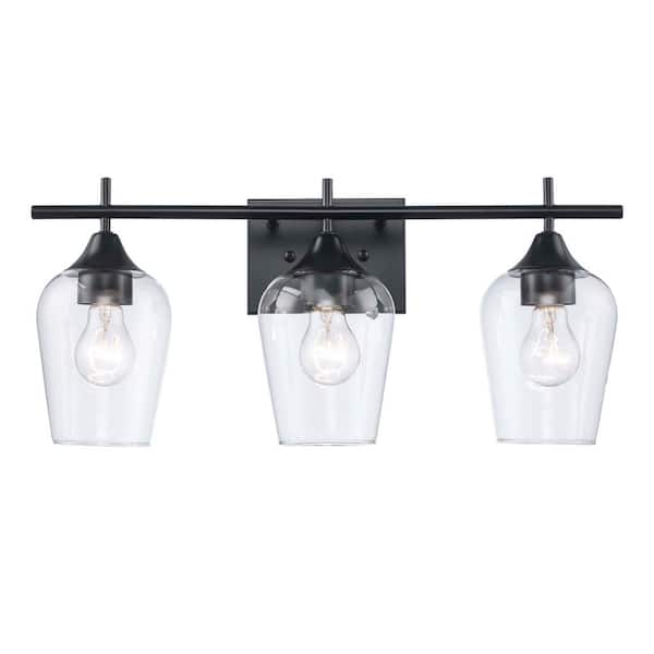 Bel Air Lighting Kieran 21 in. 3-Light Black Bathroom Vanity Light Fixture with Clear Glass Shades