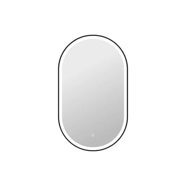24 in. W x 40 in. H Oval Framed LED Wall Mirror in Black