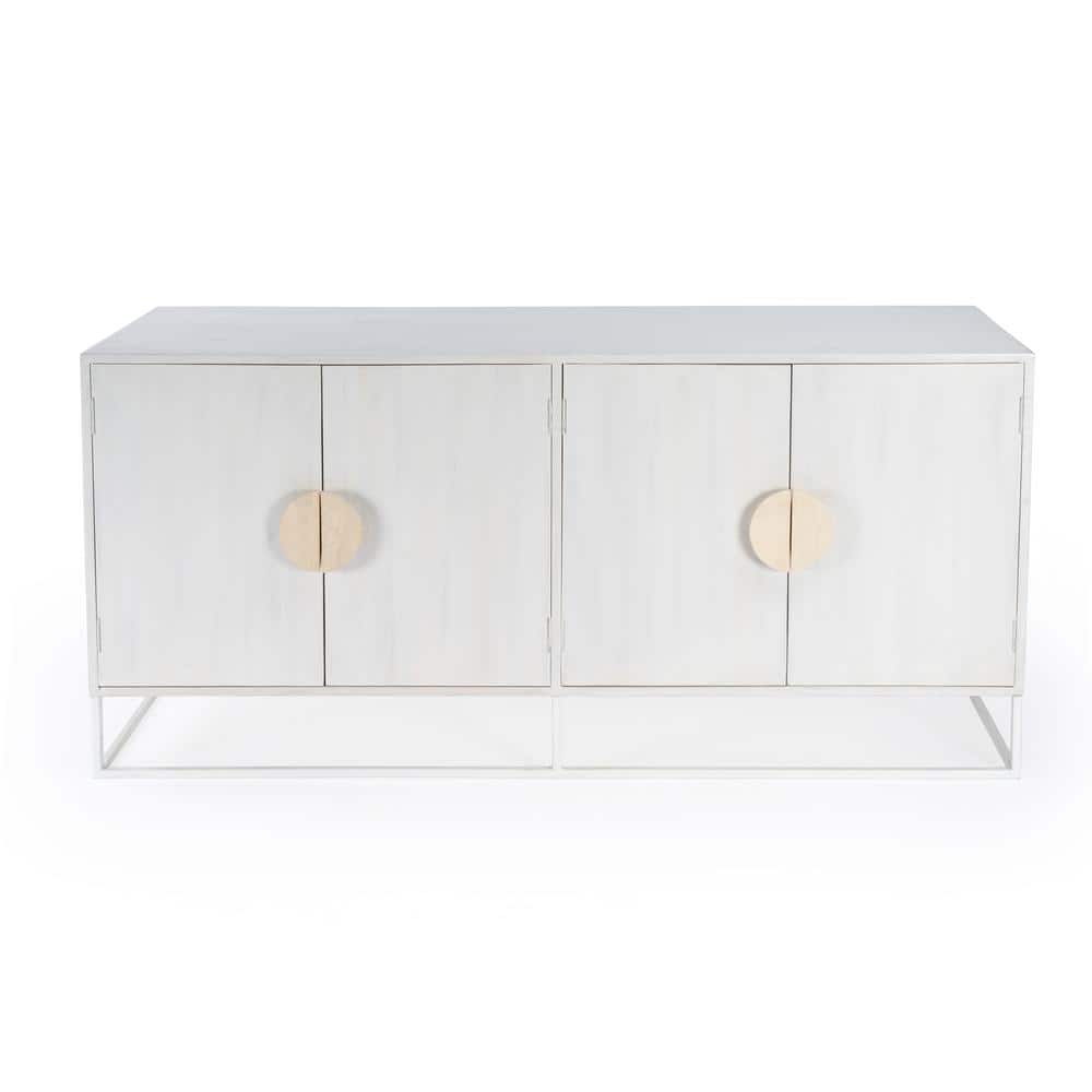 Modern Mid-Century White Mando Wood 63" TV Stand with Metal Frame
