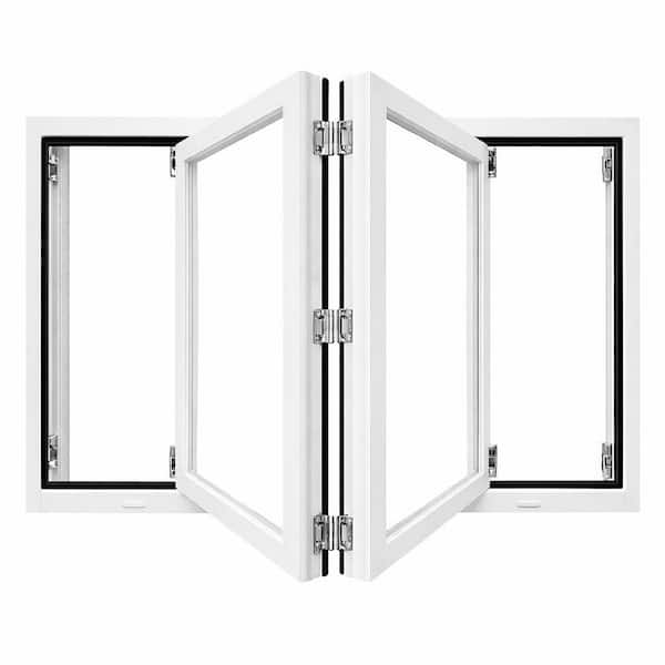63-Series Bi-Fold 59.5 in. W x 41.5 in. H Universal/Reversible Hand Outswing White Aluminum Tempered Window with Screen