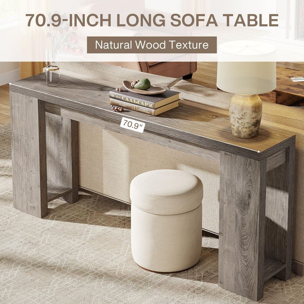 Gray Engineered Wood Farmhouse Console Table with Storage